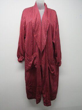 Vintage RBM 100% Silk Red Blue Dot Geo Print Robe Men's sz L/XL *No Belt